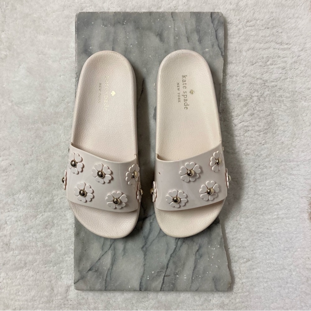 Kate Spade Spring Flower Slides Sandals Cream Gild Size 8
